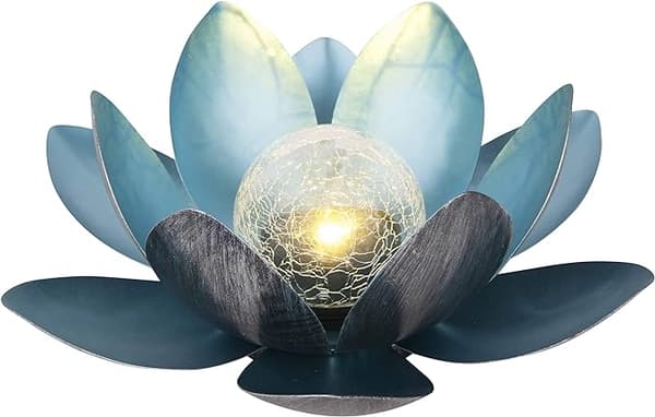Solcellelampe, Ø 27,5 cm, Høyde 12 cm, metall, Sølv/Blå