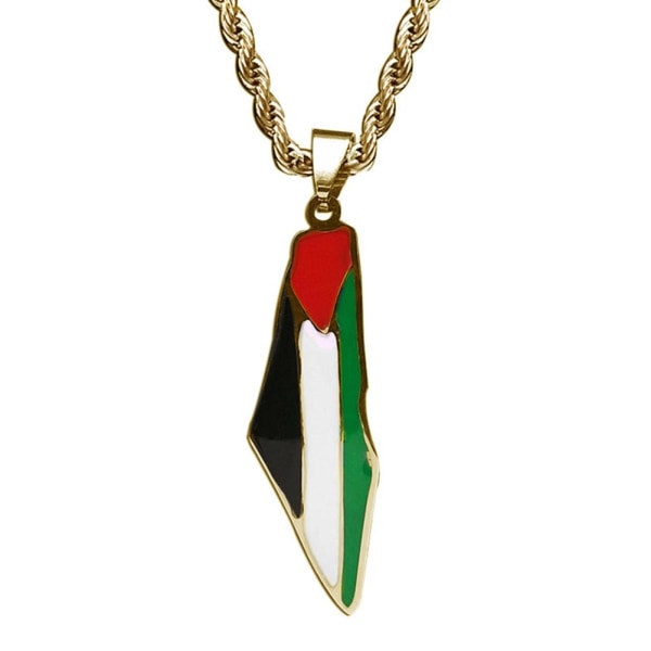 Nytt Palestina flaggkarta halsband i silverguldpläterad 60cm kedja Silver One size