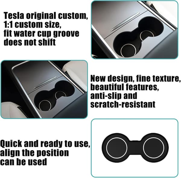 1 stk bilmatte for Tesla Model Y/3, sklisikker bilkoppholder,