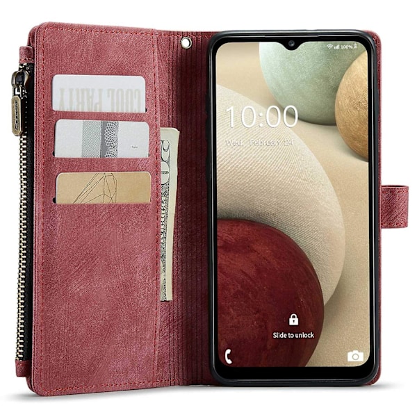 For Samsung Galaxy A12/A12 (Indien) Telefon Etui Lynlås Lommepung med Flere Kortpladser Auto Clo