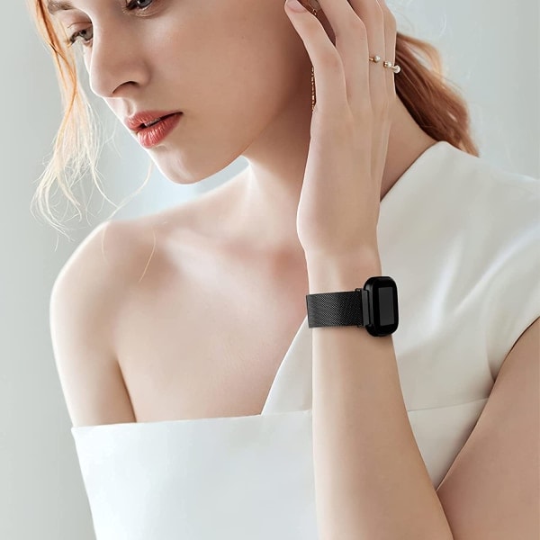 Metallband kompatibel med Fitbit Versa 2/Versa/Versa Lite SE, Svart (passar 6,0\"-8,0\")