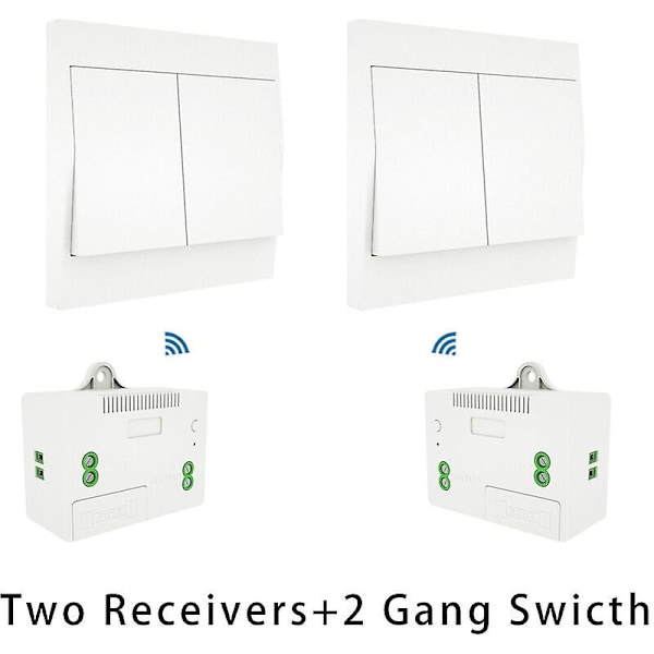 110-230v wireless switch and receiver kit Self-powered switch Remote control lamp, model: white 2 receiver 2 switch