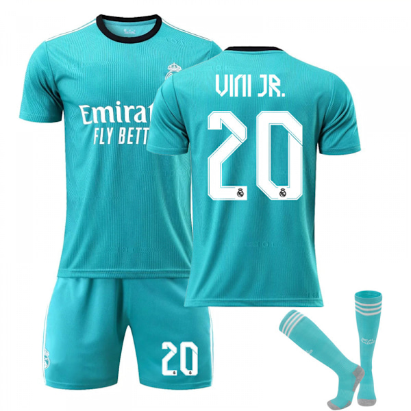 21/22 Real Madrid 2 Away Grøn Jersey Sæt Børn Voksne Fodbold Fodboldtrøje Træningstrøje Dragt Nr. 20 VINI JR No.20 VINI JR 20