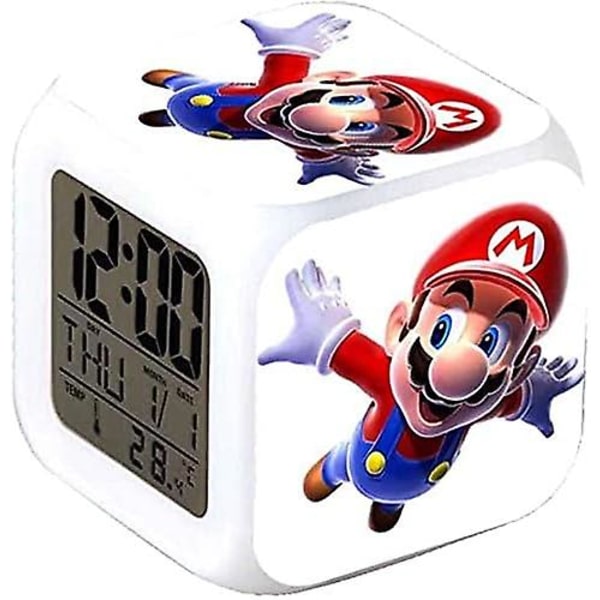 Mario 7 färger förändring digital väckarklocka med tid, temperatur, larm, datum (Map Race) Super Mario b
