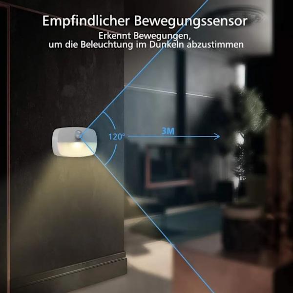 LED natlys med bevægelsessensor, 4 varme hvide batteridrevne lys, 2 lystilstande, automatisk tænd/sluk sensorlys til gang, trapper, soveværelse