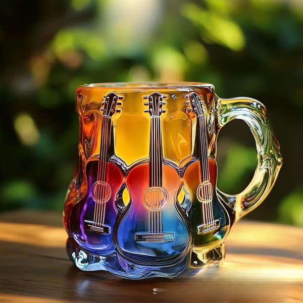 Kaffemugg med gitarrtema – handgjord målad keramikprydnad