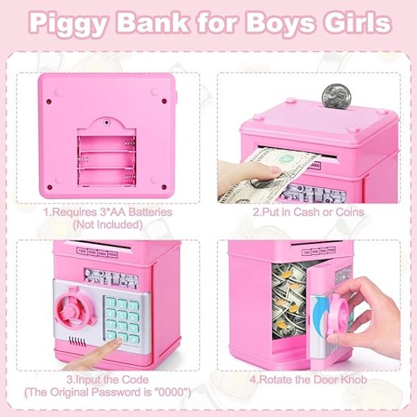 Spargris ATM Bank Elektronisk Myntboks for Barn - Hot Gave pink