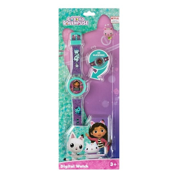 Gabby's Dollhouse 3D lysande digital barnklocka. Klocka-WELLNGS