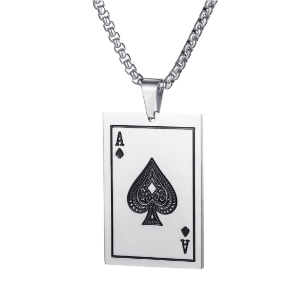 Titanium steel Ace of spades Playing card pendant Chain 3*55cm