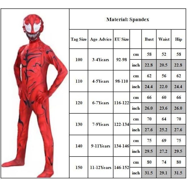 The Amazing Spider-Man Carnage Cosplay Kostym Barn Pojkar Kläder Carnag Carnage 7-9Years = EU122-134