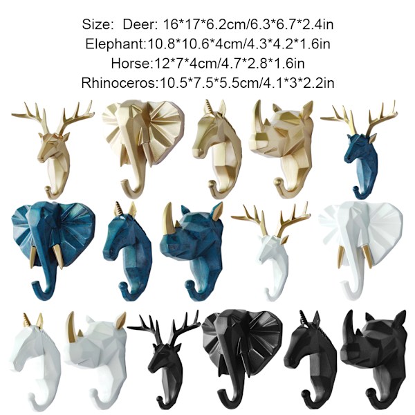 1/2/3/5 Robust og holdbar dyrehoved nøglekrog til enkelt sort (hjort) black (deer) Set