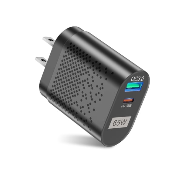 US/EU/UK/KR 65W GaN-lader for QC 3.0 USB PD vegglader Type C USB hurtiglader for bærbar telefon Power Bank-adapter svart Black - UK