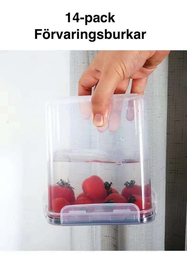 14-pack matförvaring - lufttäta burkar med lock - set (BT) Transparent transparent
