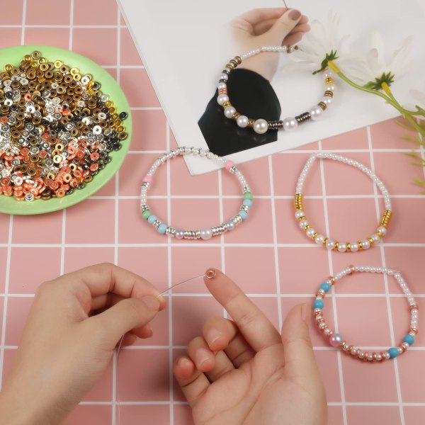 1000 stk. flade perler til smykker, 6 mm metal skive flade perler løse afstandsperler (5 farver)