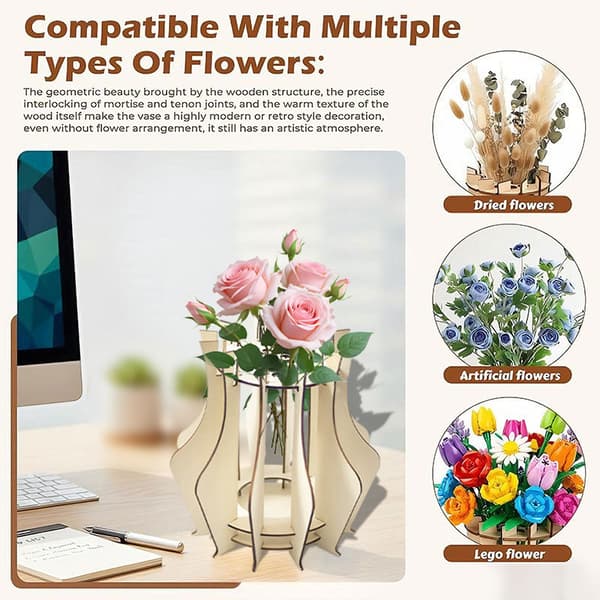 DIY Träpussel Blomvas, Modern Minimalistisk Heminredningsprydnad, 5 Storlekar e 20*20cm）