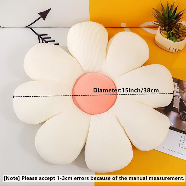 Blommig Golvkudde Daisy Blomform Kudde Söt Sittdyna Plysch Stolkudde Kastkudde Heminredning för Flickor Kvinnor (Vit, 38cm)