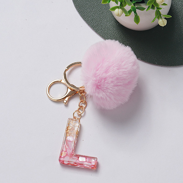 e Nøglering Rosa Pompom Kugle Nøglering med 26 bogstaver Resin Nøgleringe L