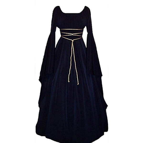 Naisten Victorian Renessanssin Keskiajan Pitkä Mekko Halloween Goottilainen Noitaasu Asu Tummansininen Navy Blue L