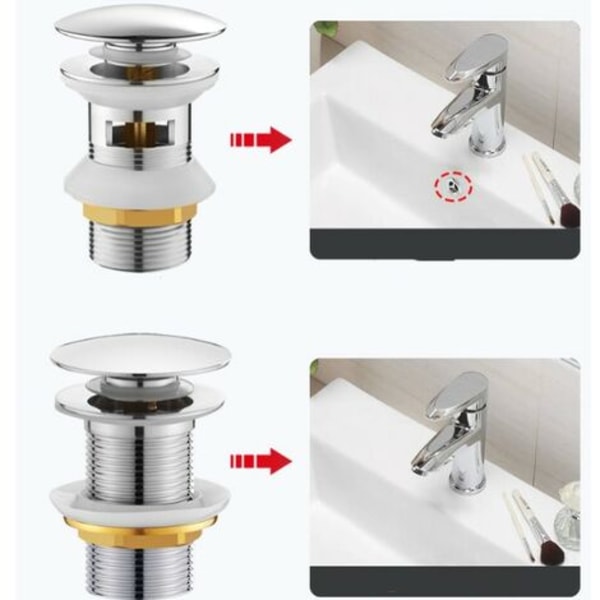 Vask Siphon Click Clac Vask Afløb til Vaske med Overløb, Trykventil Afløb til Vaske i Messing, Krom.