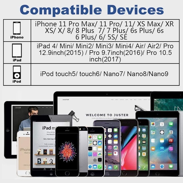 4-pak [Apple MFi Certificeret] Oplader Lightning til USB Opladningskabel 6FT Ledning Kompatibel iPhone