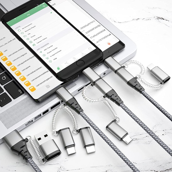 USB C Multi Hurtiglading Kabel PD 3A Data Synkronisering Nylon Flettet Ledning USB A/C til Type C/Micro/iPhone Adapter QC Hurtiglading Kompatibel med iPhone Lap