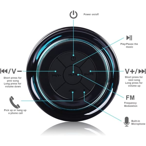Langaton Bluetooth-kaiutin, vedenpitävä suihkuradio, sininen