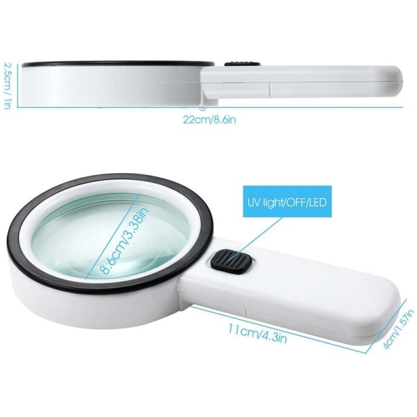 Large Double Layer Optical Glass Mirror LED Lamp UV Reading 30x Magnifying Glass Ultra Large Powerful Pocket Magnifier with Ultraviolet Lamp