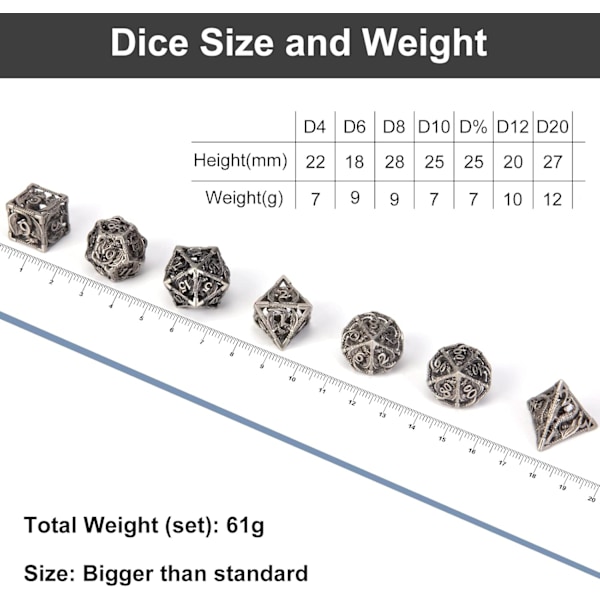 Hule Metal D&D Terninger, Steampunk Polyhedral Terningspil Sæt 7 Stykker