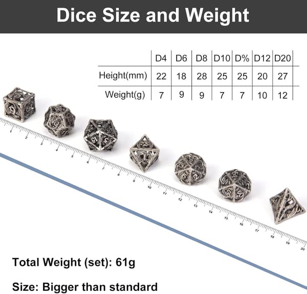 Hule Metall D&D Terninger, Steampunk Polyhedral Terningspillsett 7 Stykker