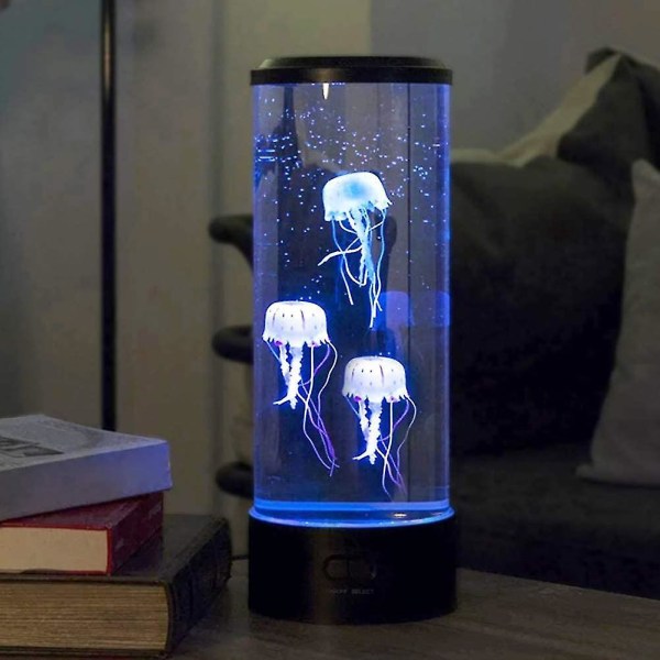 LED jellyfish lava lamp, USB electric mood ring, with 3 fake glowing jellyfish