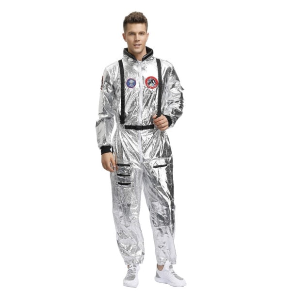 Rumdragt til voksne Astronaut Kostume Sølv Rumdragt med broderede patches og lommer Mænd L Cherry