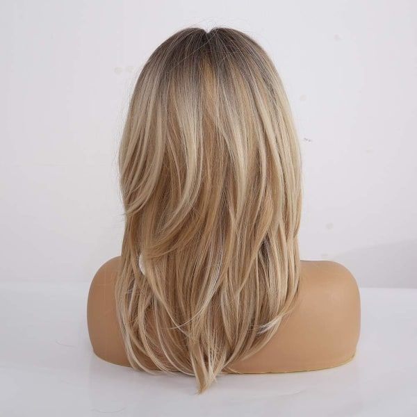 18\" lång lockig blond peruk axellängd syntetisk peruk för kvinnor w
