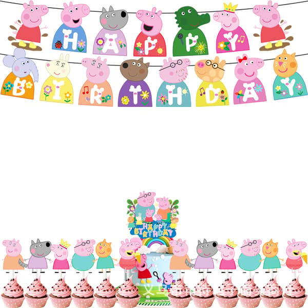 Peppa Gris-tema bursdagsdekorasjoner for barn