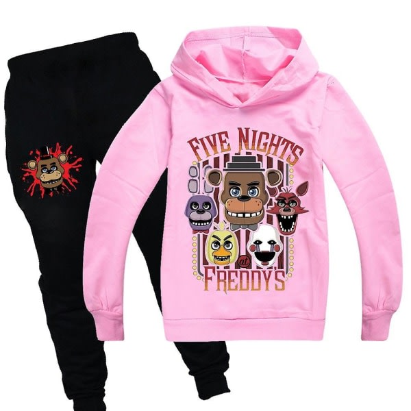 Barn Fem Nätter hos Freddy's Träningsoverall Set Långärmad Hoodies Hoodie Topp Byxor Fnaf Casual Aktivkläder Present Rosa 11-12 År Rosa Pink 11-12 Years