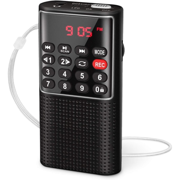 Kannettava FM-radio tallentimella, Mini Digital Pocket Radio SD/TF/AUX-musiikkisoittimella, Pieni radio black