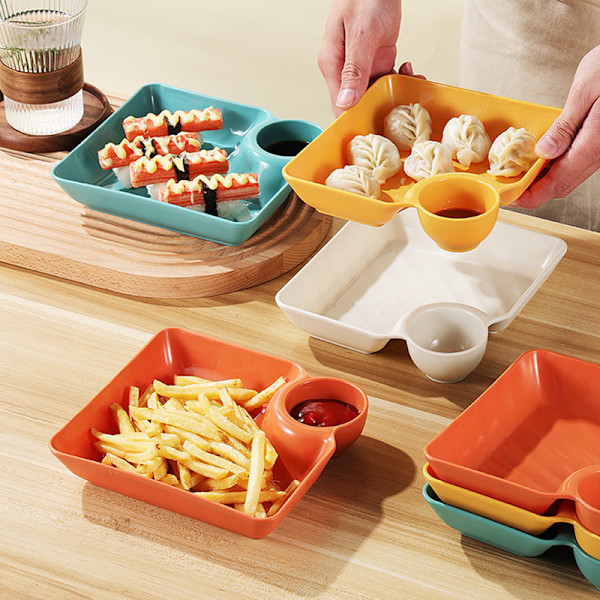 1 stk eddikrett servering sushi dumplings servering fat firkantet PP snacks tallerken Yellow