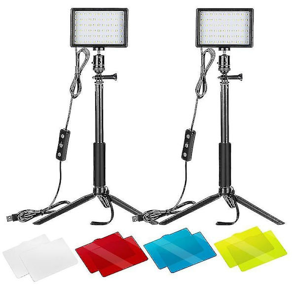 Led-paneeli Säädettävä 5600k USB-videovalo - 2 lediä jalustalla ja värisuodattimella ryhmää kohti matalaa kulmaa, zoomausta / videoneuvotteluvalaistusta varten