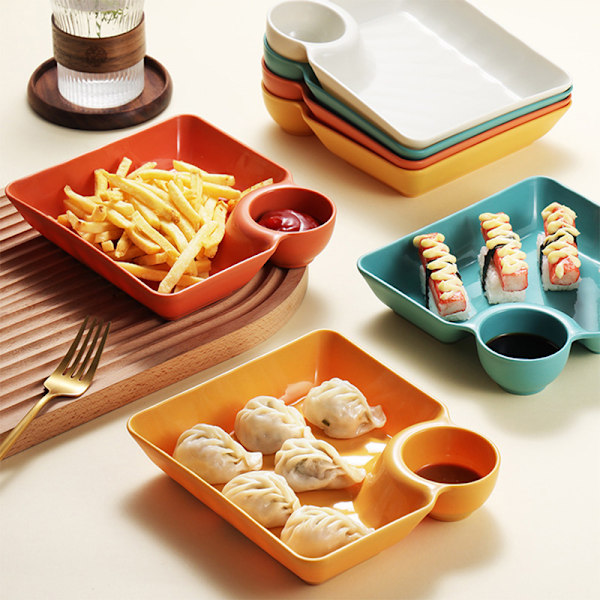 1 stk. eddikefad måltid sushi dumplings fad firkantet PP snack pla Yellow