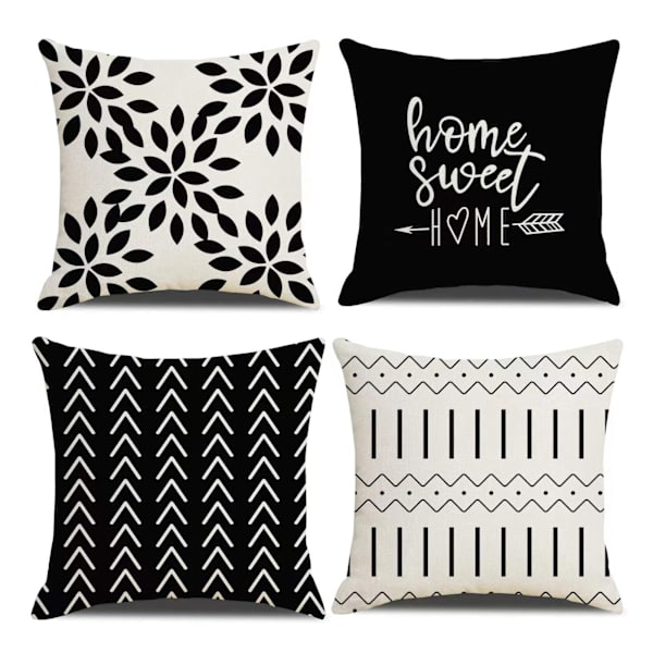 Set med 4 dekorativa kuddfodral i lantlig stil, geometriska abstrakta accentkuddfodral, dekorativa kuddfodral, moderna för utomhus- och inomhusbruk, för soffa, A svart A black one 45x45cm
