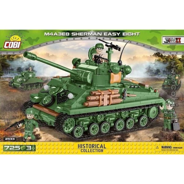 Konstruktionssæt - M4A3E8 Sherman Easy eight - 725 dele - 3 Cobi-figurer