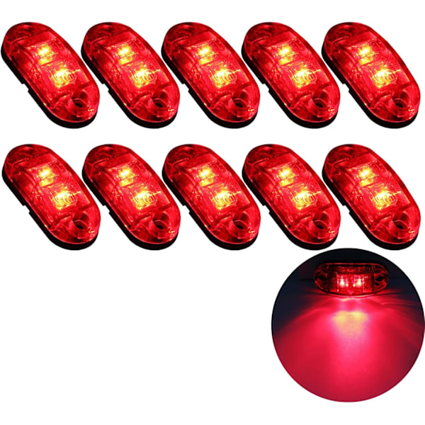 10X 2 LED Sidemarkerlys 12/ 24V Tilhenger Sidelys Advarselsrødt Lys for Lastebil Bobil Caravan Ed