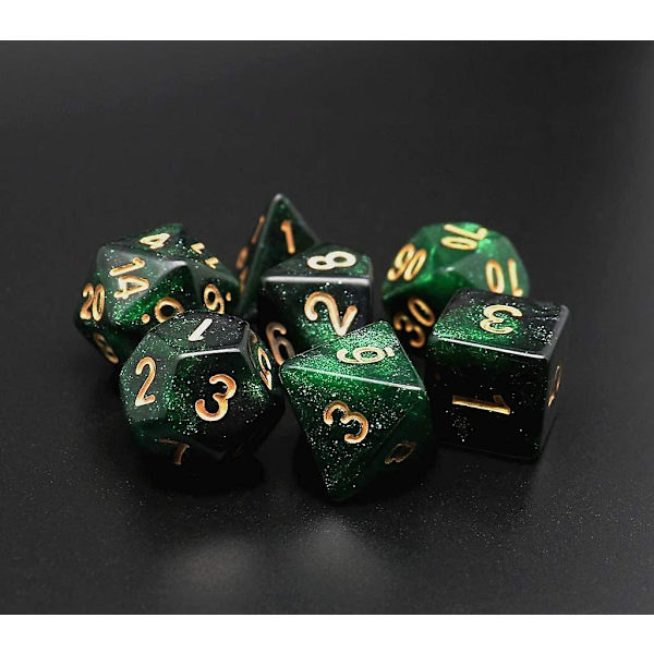 Polyhedral tärningssats för Dungeons and Dragons RPG Grön med svart dimma