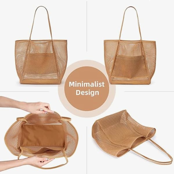 Mesh Strandtaske Letvægts Skuldertaske brown