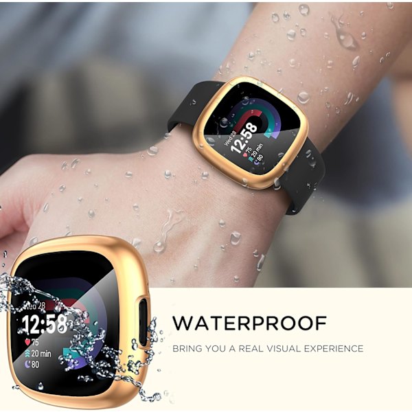 Diruite 4-pak etui for Fitbit Versa 4/Sense 2 skjermbeskytter, HD støtsikker myk TPU full beskyttelse skjermbeskytter etui for Fitbit V Black+Silver+Rose Gold+Clear