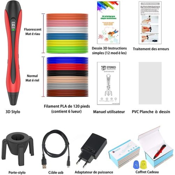 3D-penna med LCD-skärm 12 flerfärgade filament PLA för