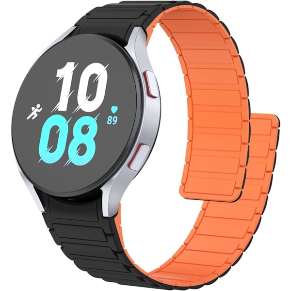 Pehmeä rannekoru, joka on yhteensopiva Samsung Galaxy Watch 4/5/6:n kanssa, rannekkeet naisille ja miehille, klassiset silikonista valmistetut urheilurannekkeet magneettilukolla Black/Orange