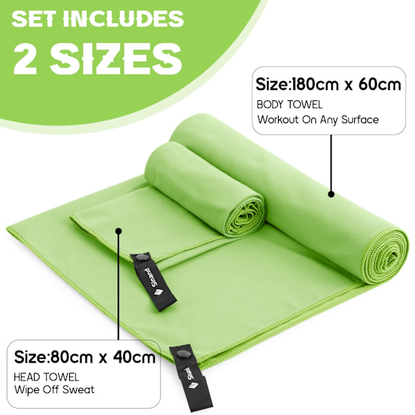 Mikrofiberhandduksset med 2 | 152x76cm stor badhandduk + 80x40cm liten handduk | Snabbtorkande mikrofiberhanddukar Sport Handduk (Grön)