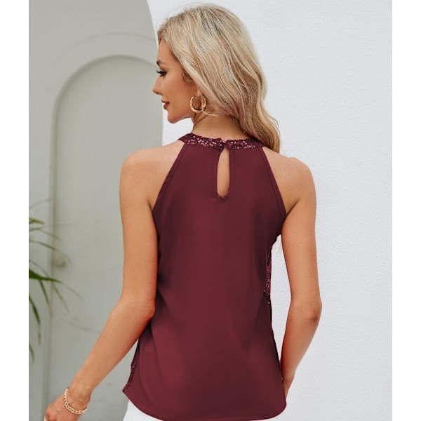 Topp för kvinnor i vinrött med paljetter och utan ärmar Burgundy XL