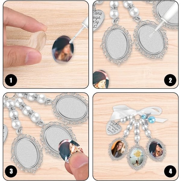 1 stk Bryllupsbukett Foto Charms 3 stk Fotorammer 3 stk Oval Cabochon