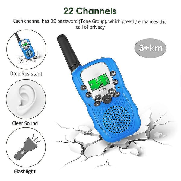 Walkie talkies til børn 3 stk., 3 miles lang rækkevidde med baggrundsbelyste lommelygter